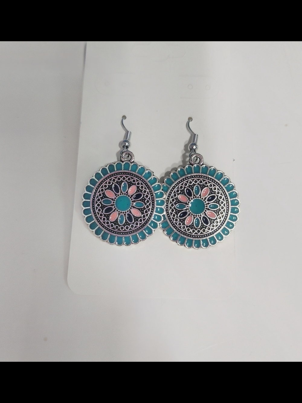 Teal and Pink Floral Drop Earrings